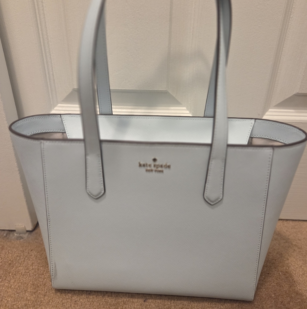 Kate Spade Sky Blue Medium Tote With Gold Accents